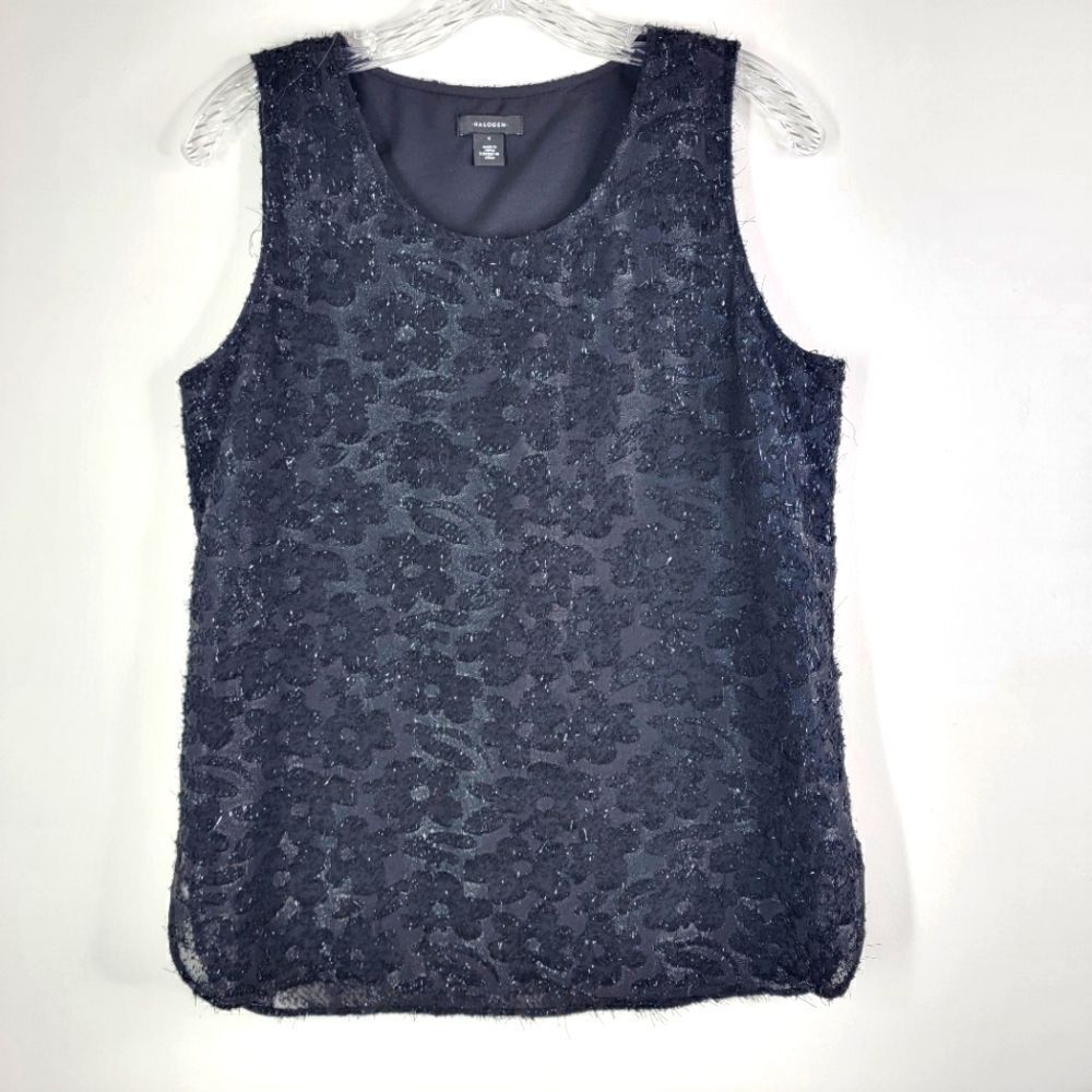 HALOGEN Women's Black Shimmery Sleeveless Blouse Size Small